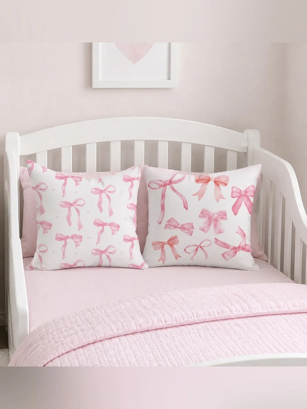Set of 2 Pink Bow Decor Pillow Covers 18×18